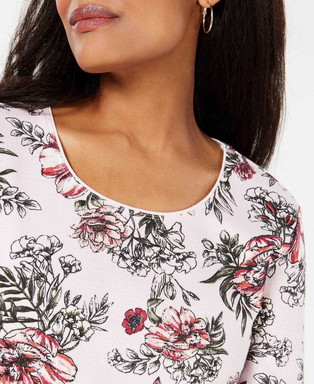 Karen Scott Blusa Feminina Estampada Decote Redondo Branca Tamanho Grande