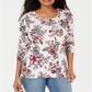 Karen Scott Blusa Feminina Estampada Decote Redondo Branca Tamanho Grande