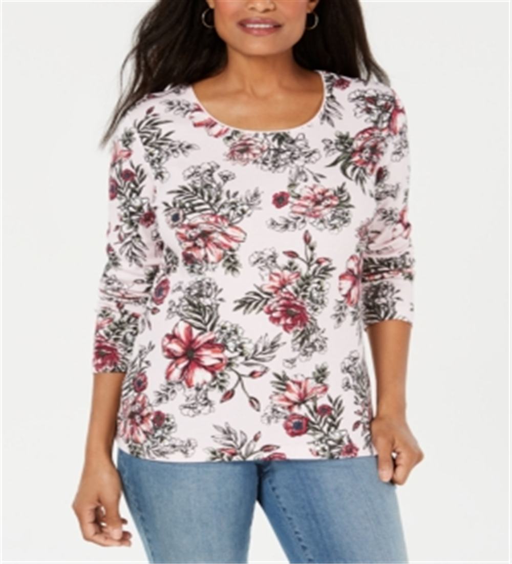 Karen Scott Blusa Feminina Estampada Decote Redondo Branca Tamanho Grande