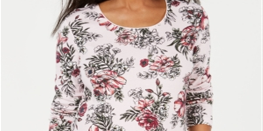 Karen Scott Blusa Feminina Estampada Decote Redondo Branca Tamanho Grande