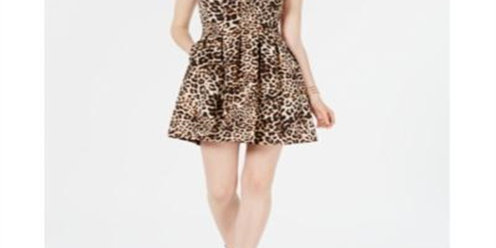 Vestido feminino Vince Camuto com estampa animal e bainha, marrom, tamanho 14