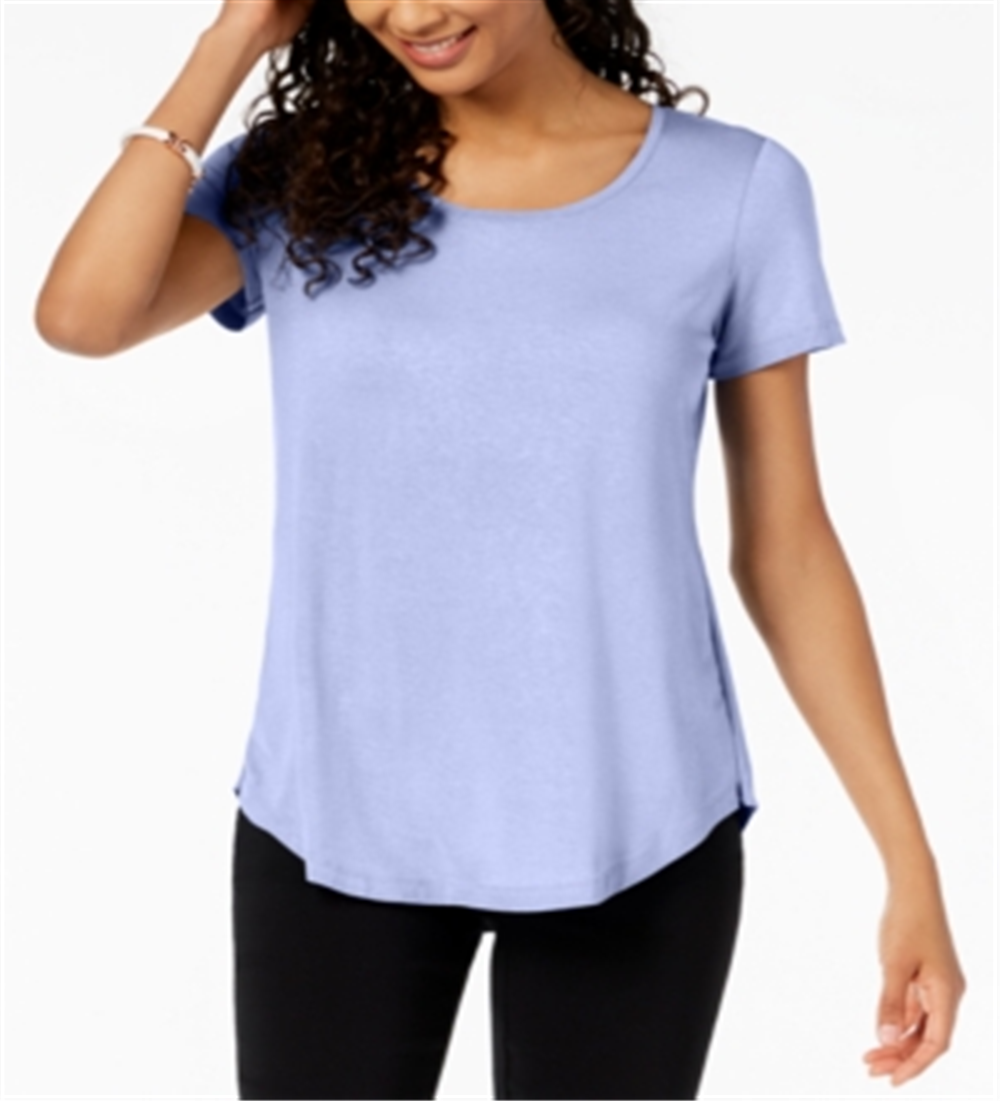 Top feminino com decote redondo e manga curta, roxo, tamanho médio, da coleção JM