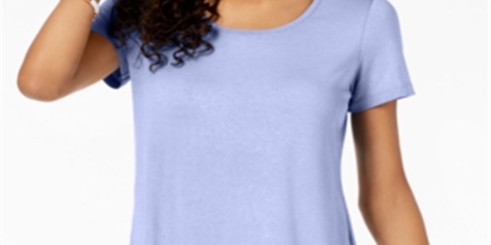 Top feminino com decote redondo e manga curta, roxo, tamanho médio, da coleção JM