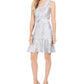 Vestido feminino Natori com babados e cinto Obi em mosaico, cinza, tamanho 10