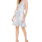 Vestido feminino Natori com babados e cinto Obi em mosaico, cinza, tamanho 10