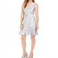 Vestido feminino Natori com babados e cinto Obi em mosaico, cinza, tamanho 10