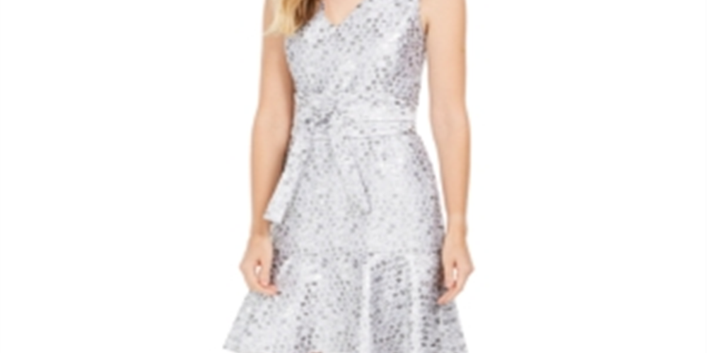 Vestido feminino Natori com babados e cinto Obi em mosaico, cinza, tamanho 10