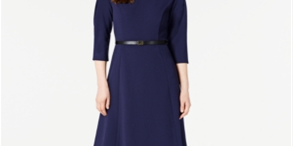 Vestido Calvin Klein Feminino Azul com Cinto e Elástico Tamanho 10P