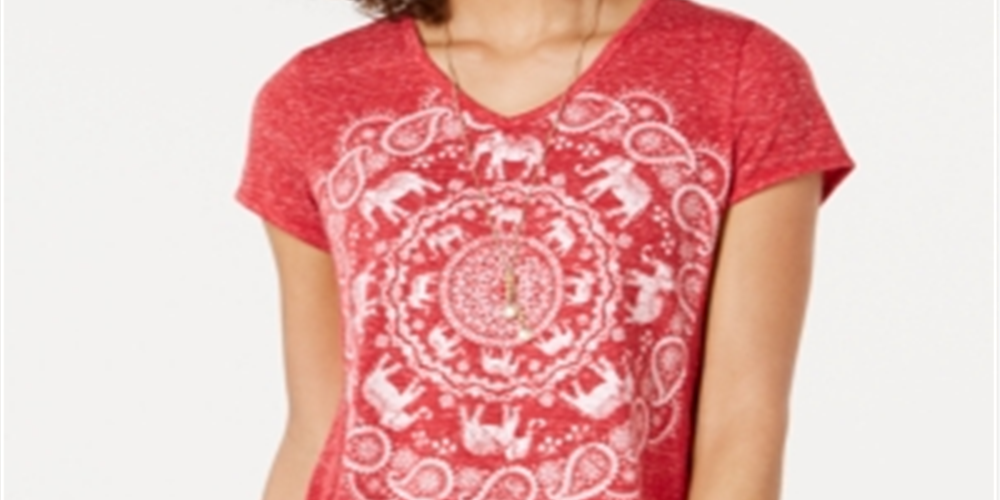 Camiseta feminina gráfica Style &amp; Co vermelha tamanho médio