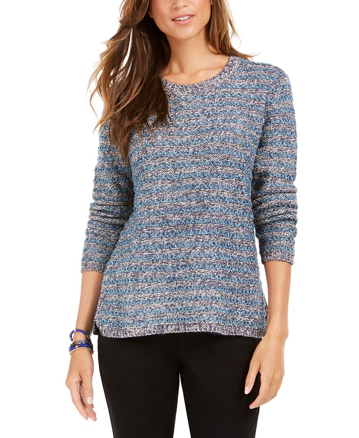 Suéter listrado metálico com fios pequenos feminino Style &amp; Co Azul Tamanho Pequeno S