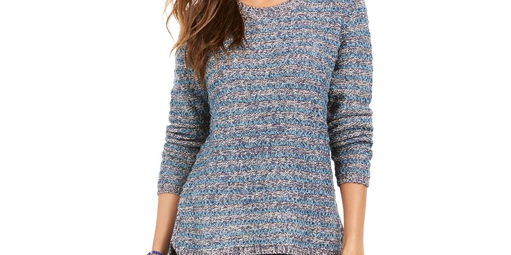 Suéter listrado metálico com fios pequenos feminino Style &amp; Co Azul Tamanho Pequeno S