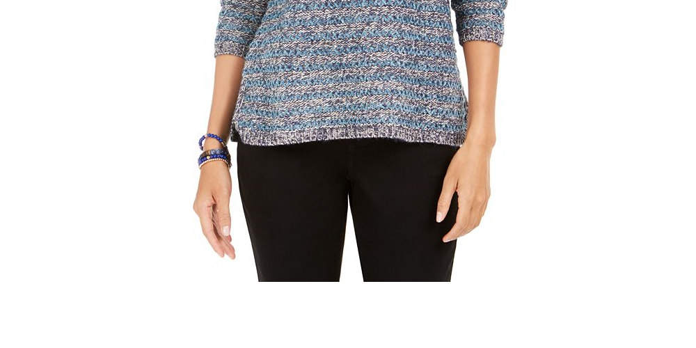 Suéter listrado metálico com fios pequenos feminino Style &amp; Co Azul Tamanho Pequeno S