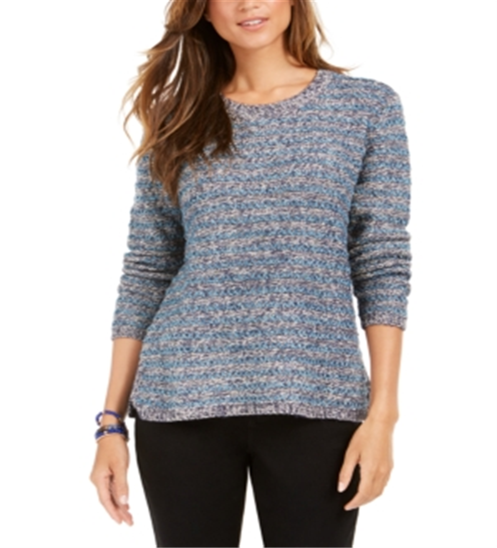 Suéter listrado metálico com fios pequenos feminino Style &amp; Co Azul Tamanho Pequeno S