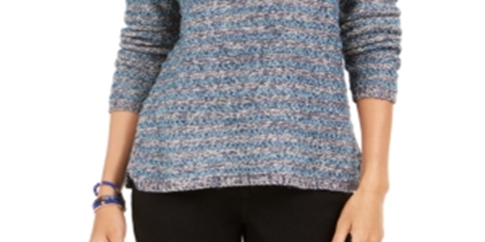 Suéter listrado metálico com fios pequenos feminino Style &amp; Co Azul Tamanho Pequeno S