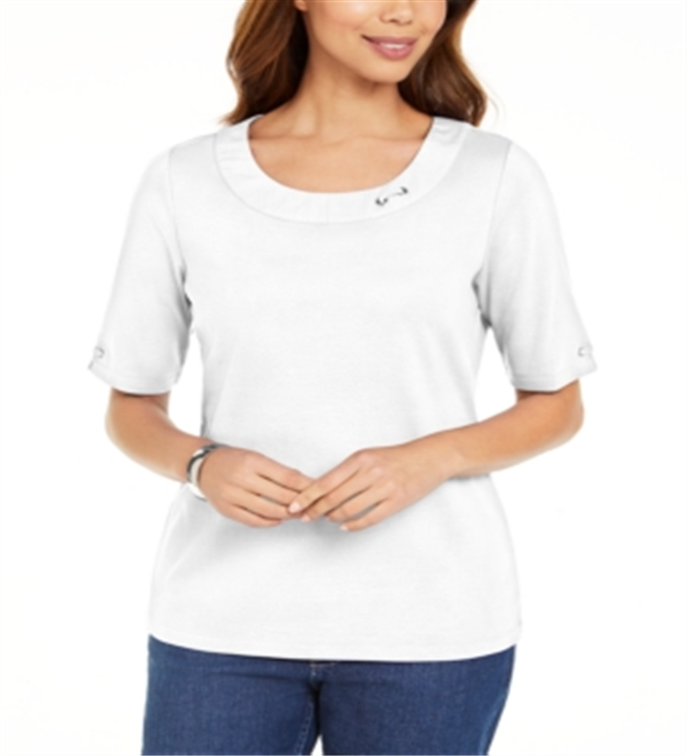 Karen Scott Top Feminino de Algodão com Argola Branco Tamanho P