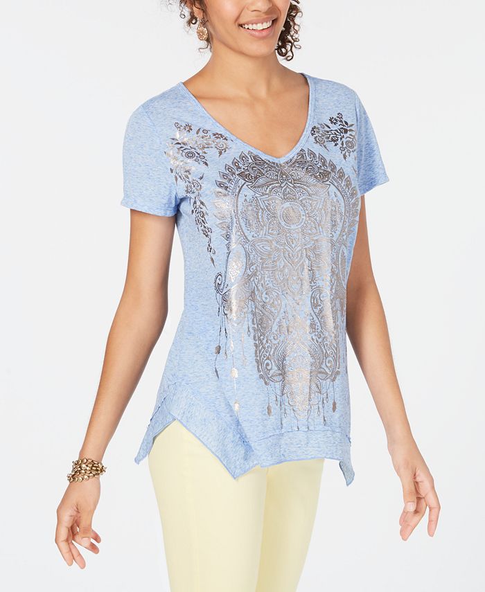 Estilo &amp; Co Feminino Estampa Metálica Cano Alto Baixo Azul Tamanho X-G