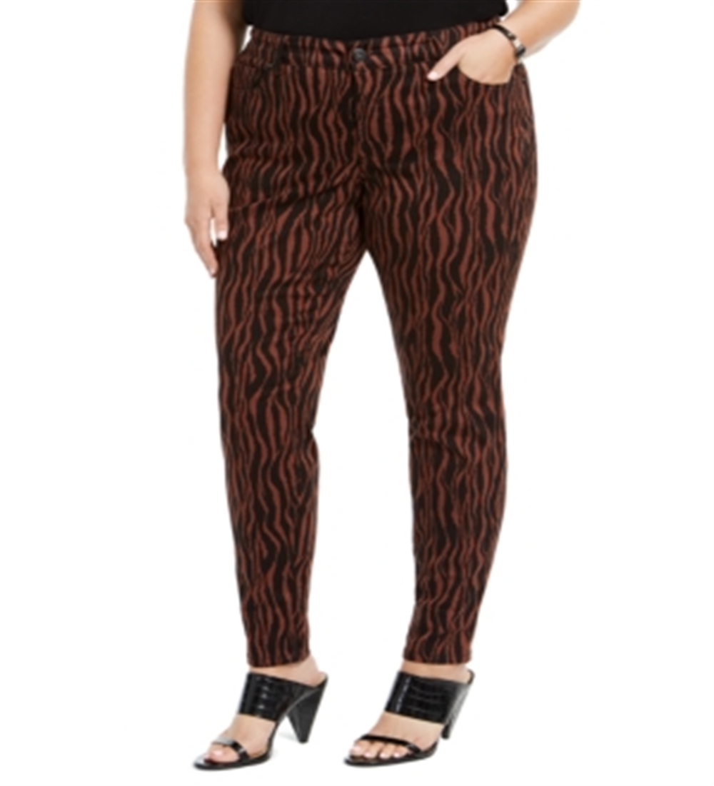 Calça jeans skinny feminina com estampa de tigre e cintura média da INC International Concepts, marrom, tamanho 20W