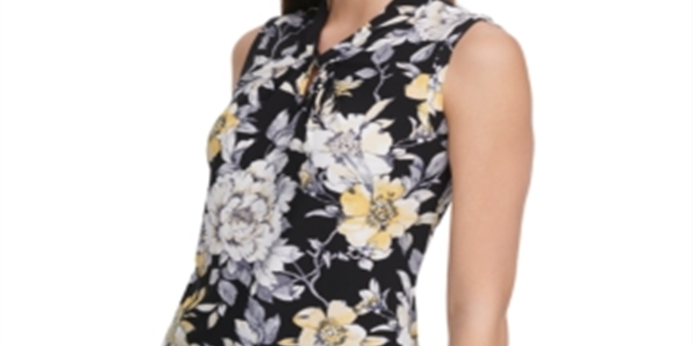 Blusa feminina Tommy Hilfiger com estampa floral e decote torcido - Azul-marinho, tamanho P