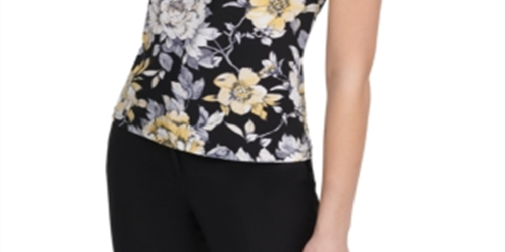 Blusa feminina Tommy Hilfiger com estampa floral e decote torcido - Azul-marinho, tamanho P