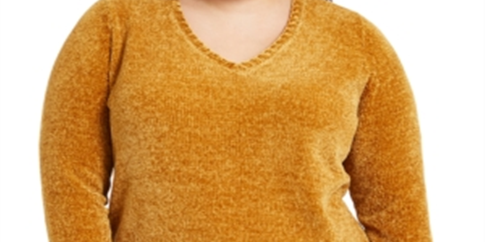 Karen Scott Suéter Feminino Plus Size Gola V Chenille Marrom Tamanho 2X