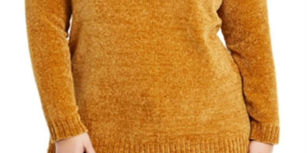 Karen Scott Suéter Feminino Plus Size Gola V Chenille Marrom Tamanho 2X