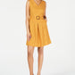 Vestido Monteau Feminino com Cinto e Ajuste Flare, Amarelo, Tamanho Pequeno X-Grande