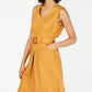 Vestido Monteau Feminino com Cinto e Ajuste Flare, Amarelo, Tamanho Pequeno X-Grande