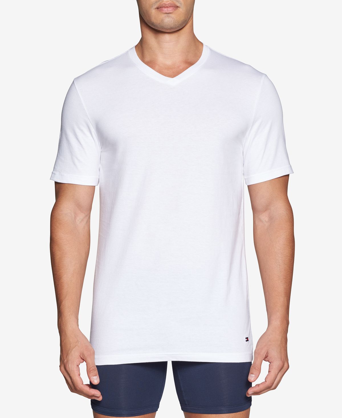 Camiseta Tommy Hilfiger Masculina com Gola V, Pacote Econômico, 4 unidades, Branca, Tamanho Grande