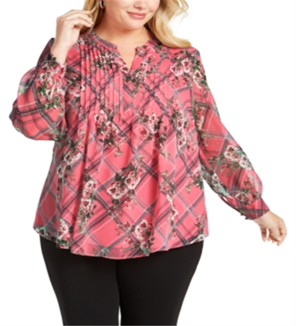 Blusa feminina Charter Club estampada com frente franzida rosa tamanho 0X
