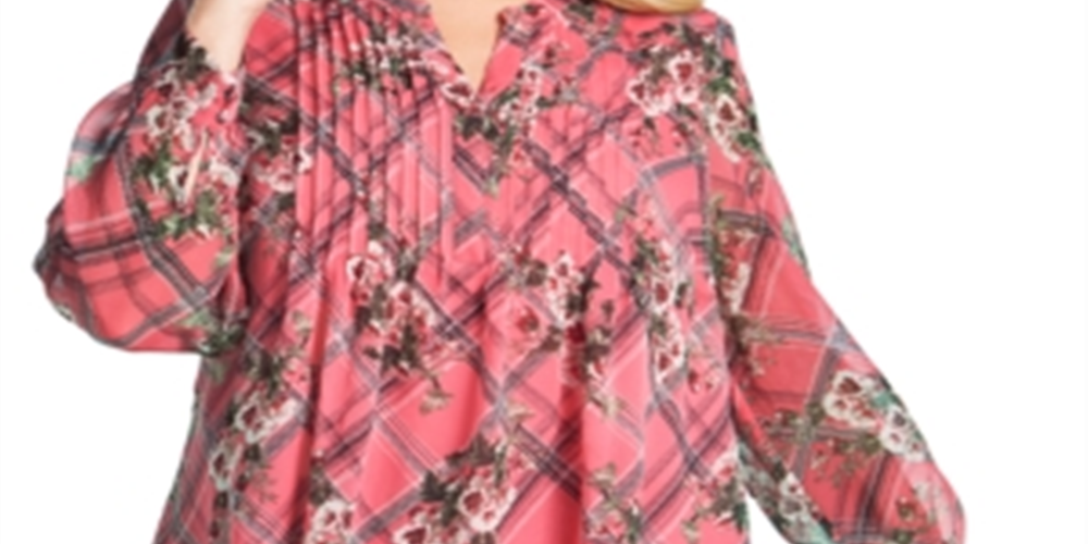 Blusa feminina Charter Club estampada com frente franzida rosa tamanho 0X