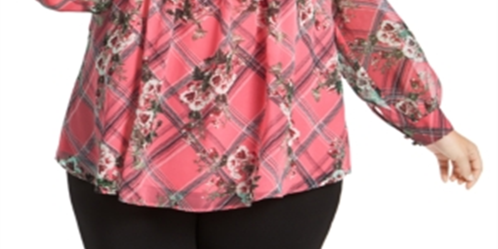 Blusa feminina Charter Club estampada com frente franzida rosa tamanho 0X