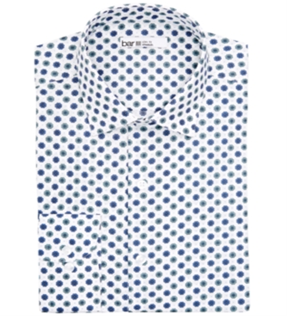 Camisa social masculina Bar III com estampa de bolinhas e gola slim fit, branca, tamanho L-16,5x34-35
