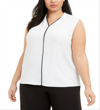 Blusa Calvin Klein Feminina Plus Size com Acabamento Contrastado, Branca, Tamanho 2X