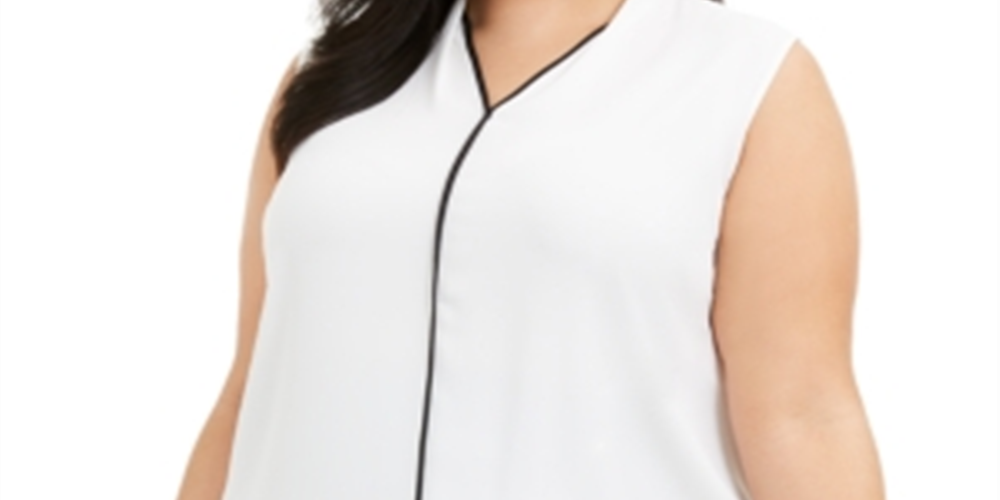 Blusa Calvin Klein Feminina Plus Size com Acabamento Contrastado, Branca, Tamanho 2X