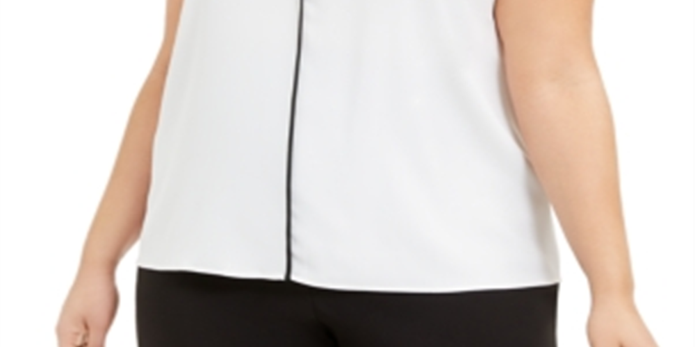 Blusa Calvin Klein Feminina Plus Size com Acabamento Contrastado, Branca, Tamanho 2X