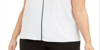 Blusa Calvin Klein Feminina Plus Size com Acabamento Contrastado, Branca, Tamanho 2X