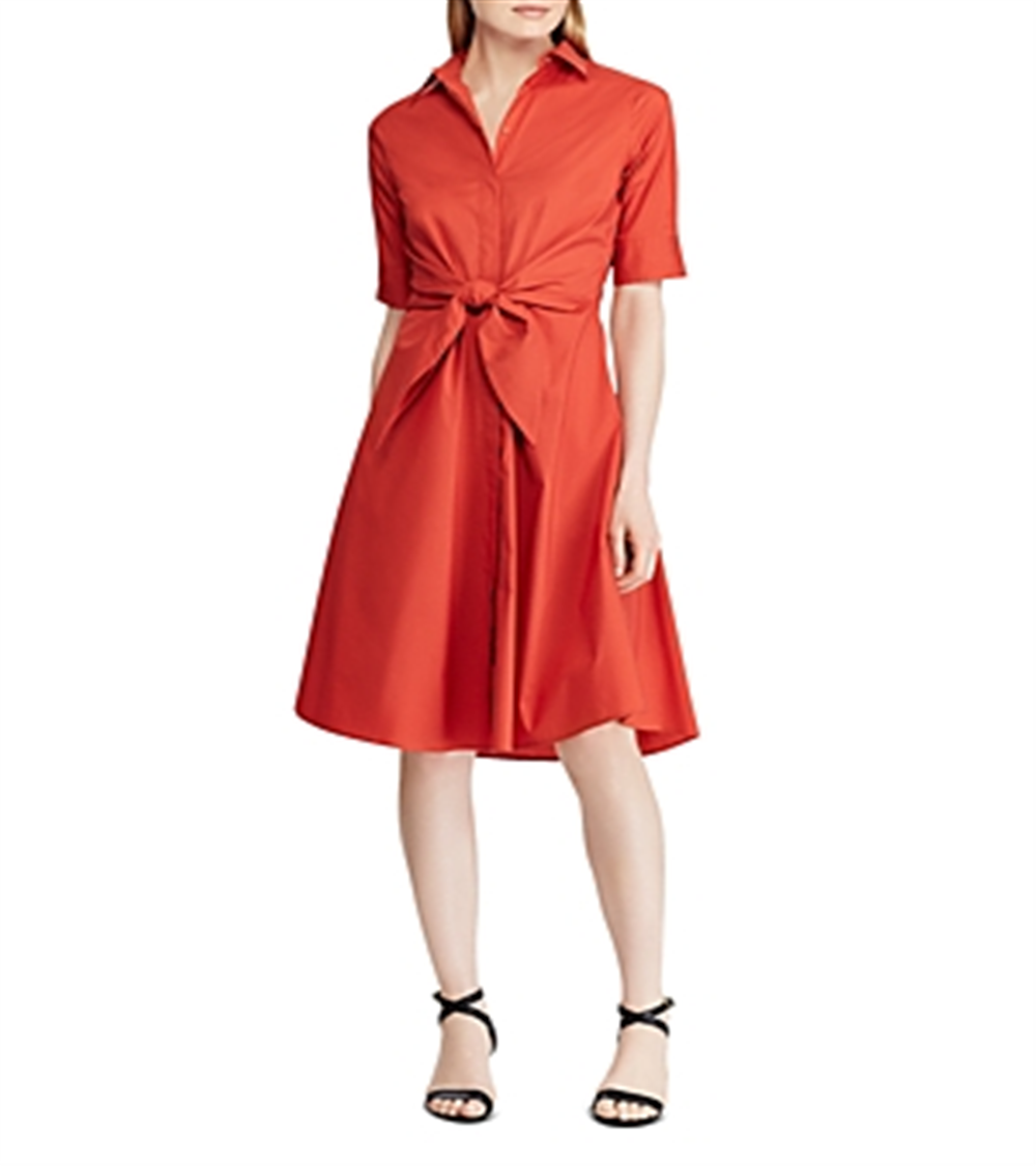 Vestido-camisa Ralph Lauren feminino manga curta comprimento até o joelho vermelho tamanho 10