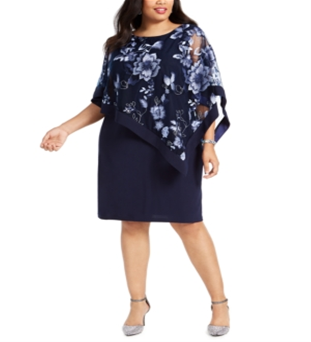 Vestido de coquetel feminino R &amp; M Richards, sem mangas, com decote em joia, comprimento até o joelho, azul, tamanho 14W