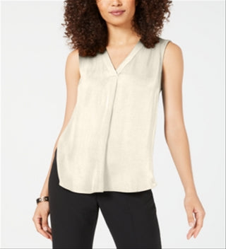 Regata feminina Alfani de cetim com decote em V, amarela, tamanho extragrande