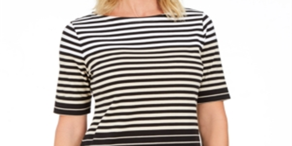 Karen Scott Blusa listrada com decote canoa feminina, marrom, tamanho pequeno P