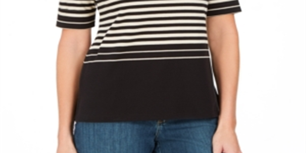 Karen Scott Blusa listrada com decote canoa feminina, marrom, tamanho pequeno P