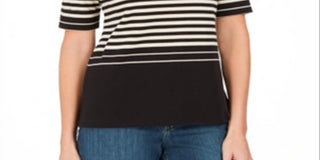 Karen Scott Blusa listrada com decote canoa feminina, marrom, tamanho pequeno P