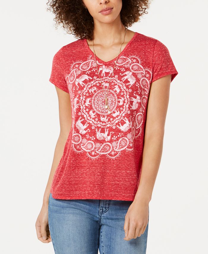 Camiseta feminina gráfica Style &amp; Co vermelha tamanho X-S