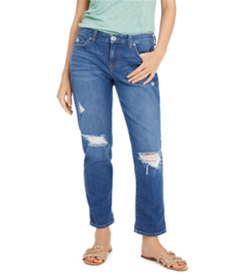Calça jeans feminina estilo boyfriend, azul, tamanho 2, da INC International Concepts