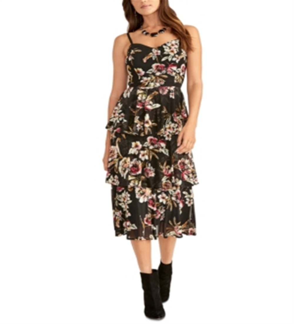 Vestido estampado em camadas Valia da Rachel Roy para mulheres, preto, tamanho GG