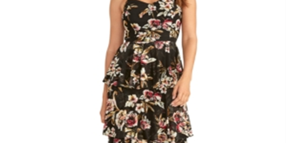 Vestido estampado em camadas Valia da Rachel Roy para mulheres, preto, tamanho GG