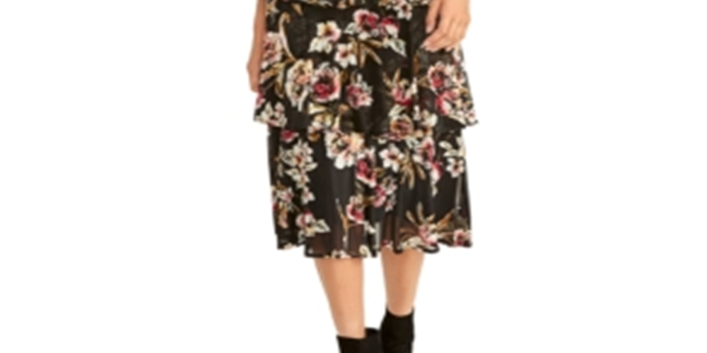 Vestido estampado em camadas Valia da Rachel Roy para mulheres, preto, tamanho GG