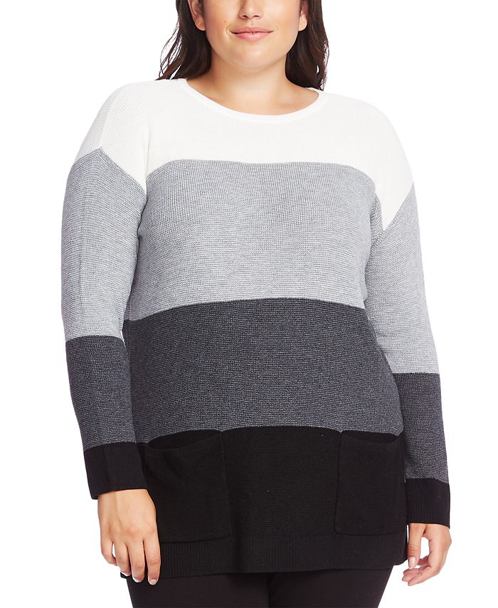 Suéter túnica waffle plus size colorblock feminino Vince Camuto cinza tamanho 2X
