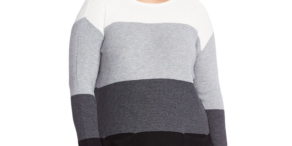 Suéter túnica waffle plus size colorblock feminino Vince Camuto cinza tamanho 2X