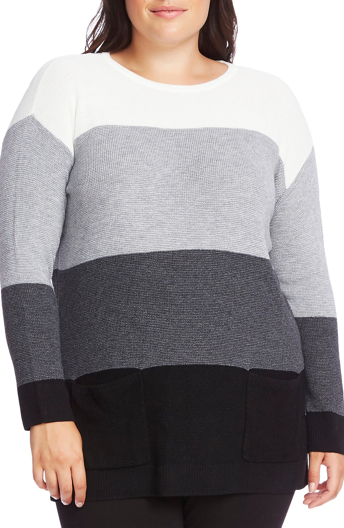 Suéter túnica waffle plus size colorblock feminino Vince Camuto cinza tamanho 2X
